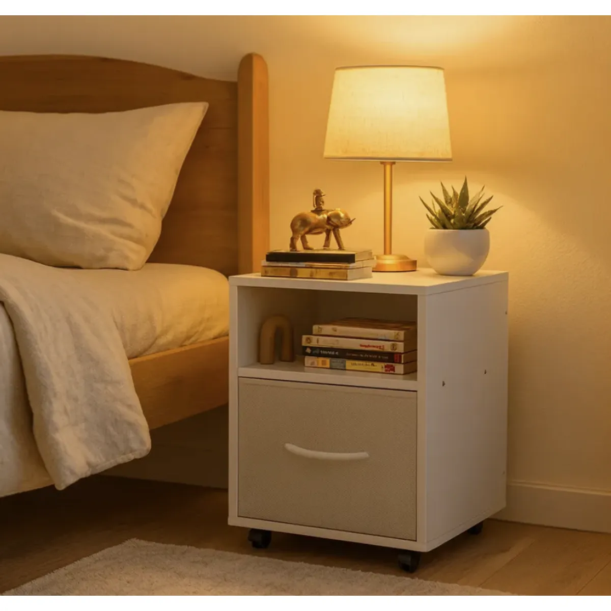 HOMER DESIGN - Velador Moderno Con Tira De Tela Con Rueda 36x36x58 Cm