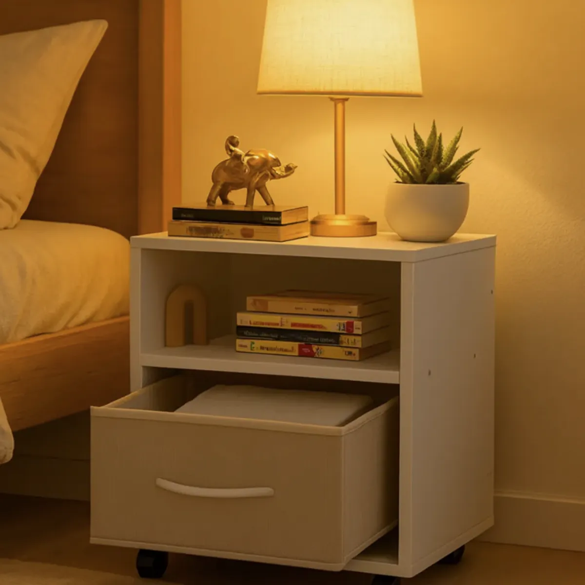 HOMER DESIGN - Velador Moderno Con Tira De Tela Con Rueda 36x36x58 Cm