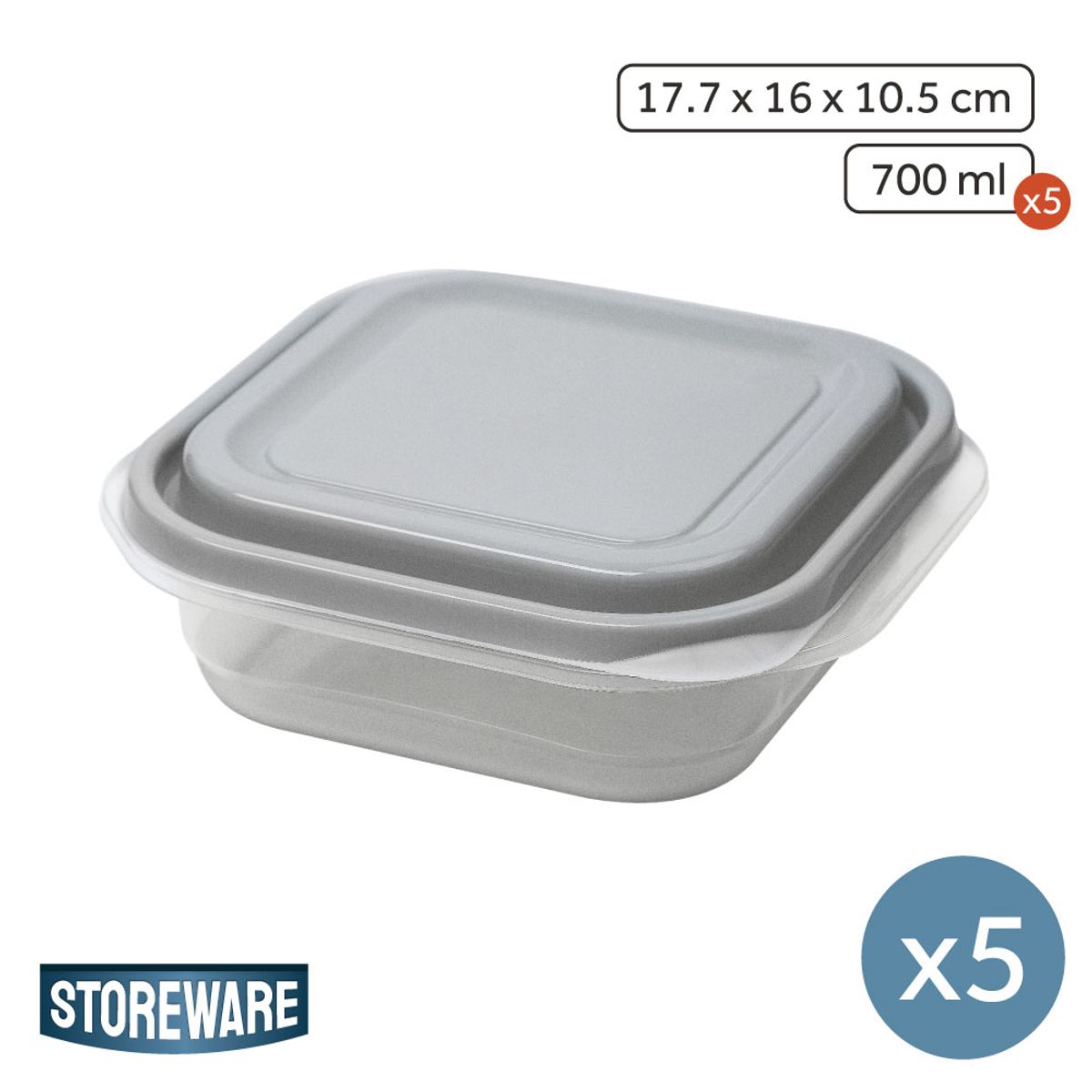 STOREWARE - Contenedores 700ml Set 5 Tupper Herméticos Comida Storeware Kiosclub