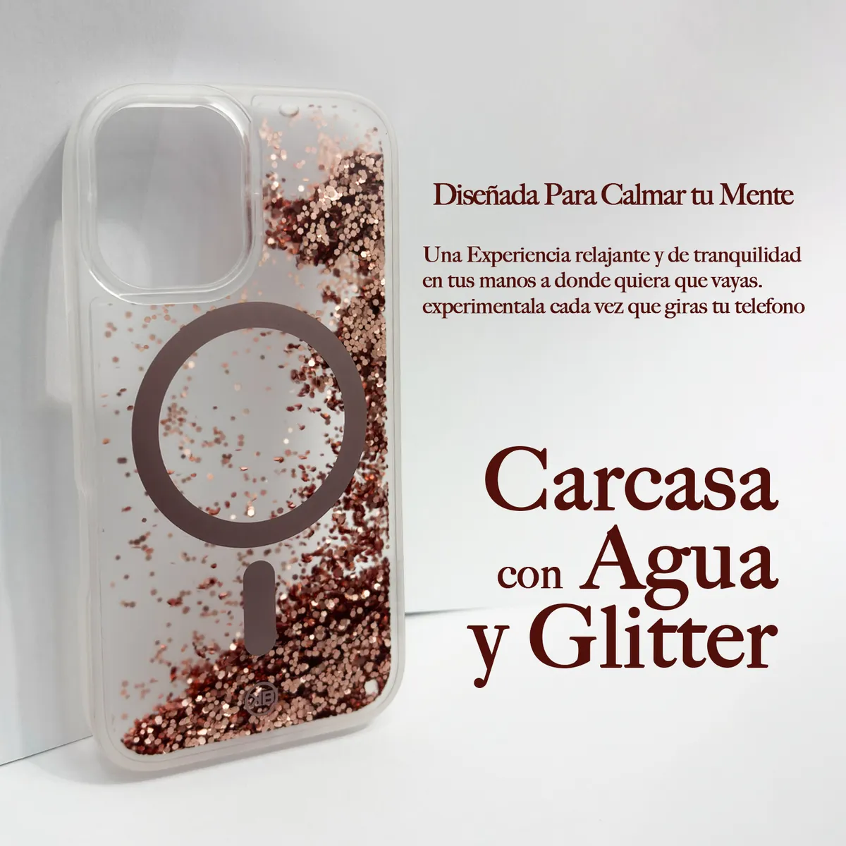 KBOD - Carcasa Con Agua Y Glitter Kbod Stardust Magnetic Brillo Para iPhone 15 Pro Max Cobre