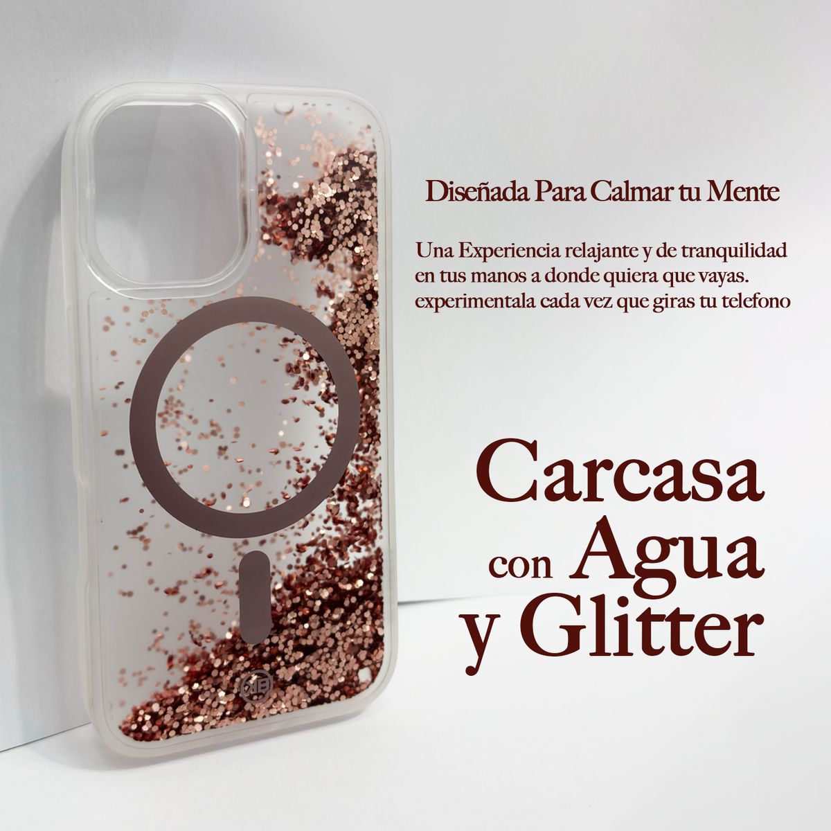 KBOD - Carcasa Con Agua Y Glitter Kbod Stardust Magnetic Brillo Para iPhone 16 Cobre