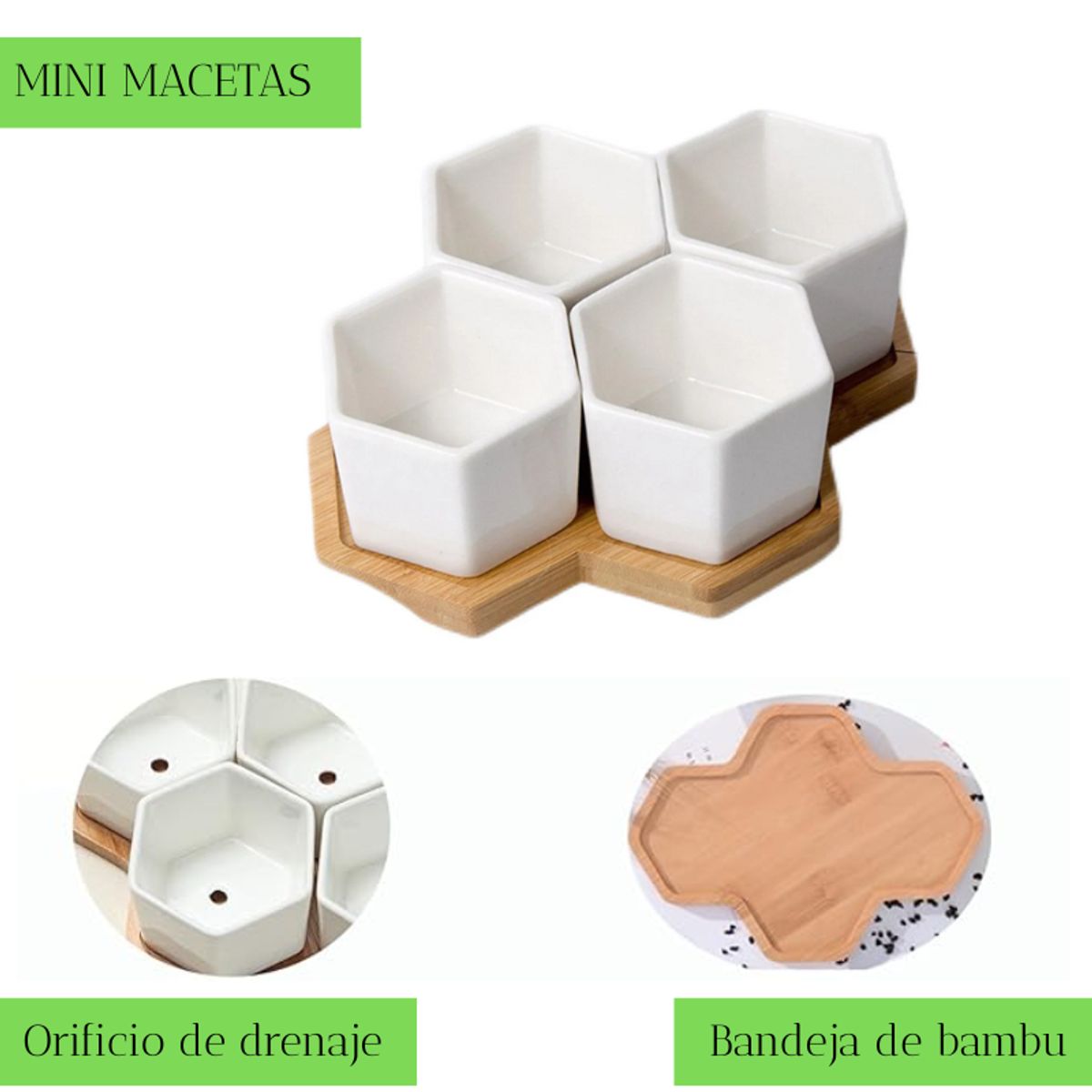 GENERICO - Macetero Para Suculentas Hexagonal De Ceramica 4 piezas