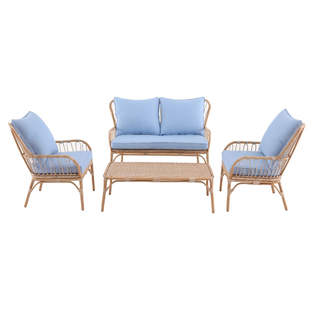 GENERICO - Set Living Ratán Sintético 4 Pzs Azul Claro Exterior