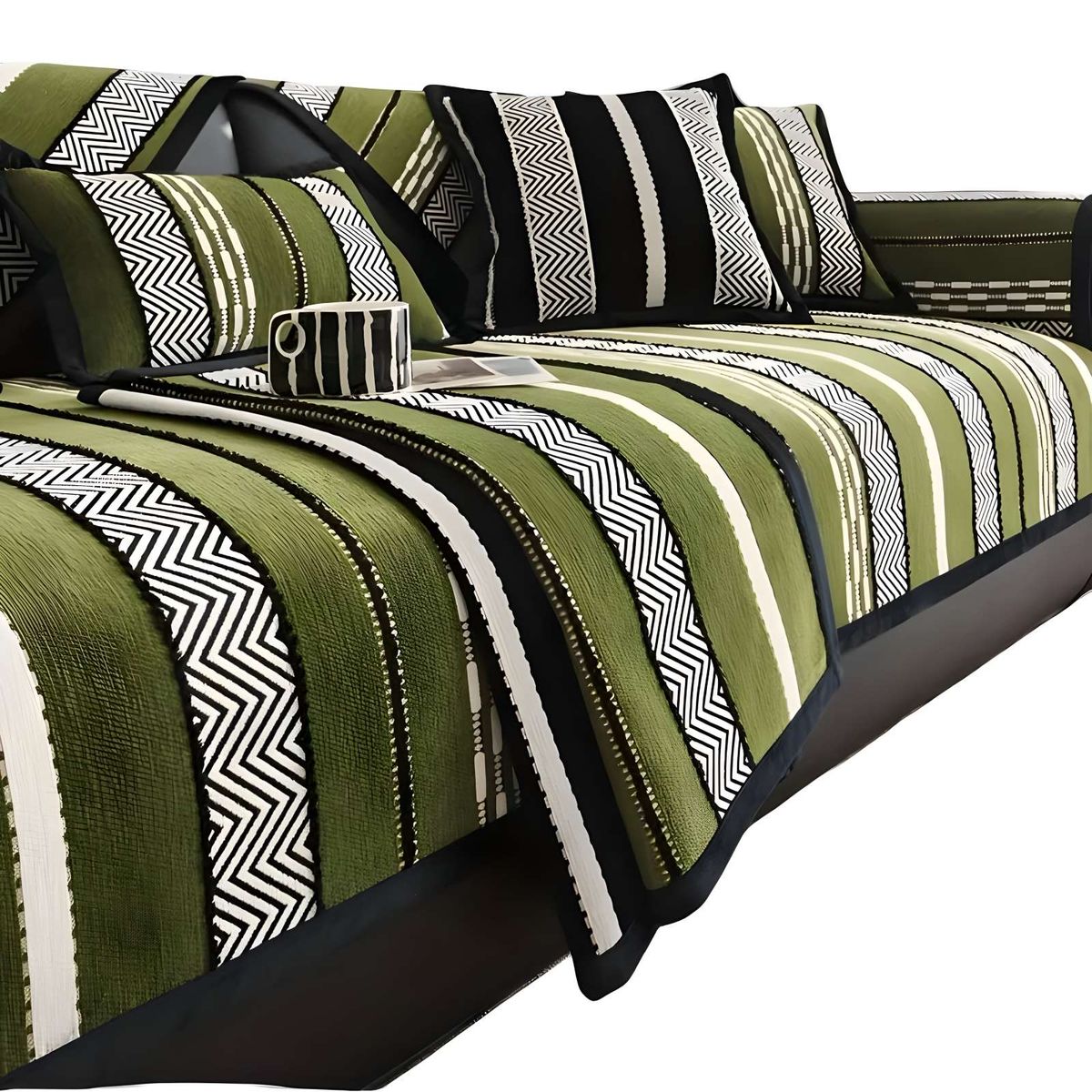 GENERICO - PACK DE 5 FUNDAS PARA SOFA CON DISEÑO R3 VERDE