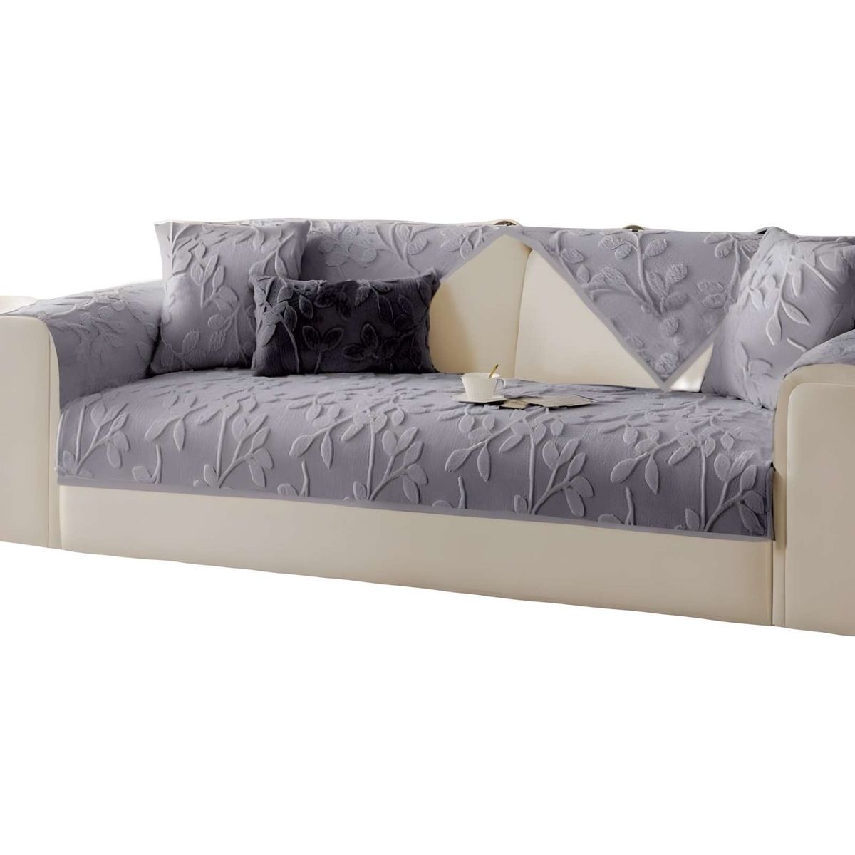 GENERICO - PACK DE 5 FUNDAS PARA SOFA CON DISEÑO H4 GRIS CLARO