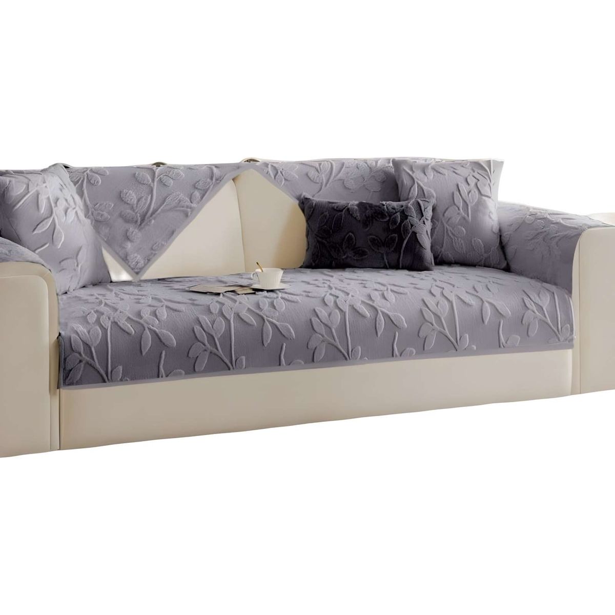 GENERICO - PACK DE 5 FUNDAS PARA SOFA CON DISEÑO H4 GRIS CLARO