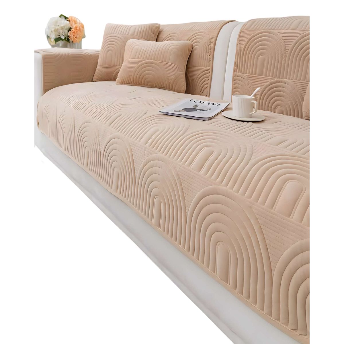 GENERICO - PACK DE 5 FUNDAS PARA SOFA CON DISEÑO J1 BEIGE