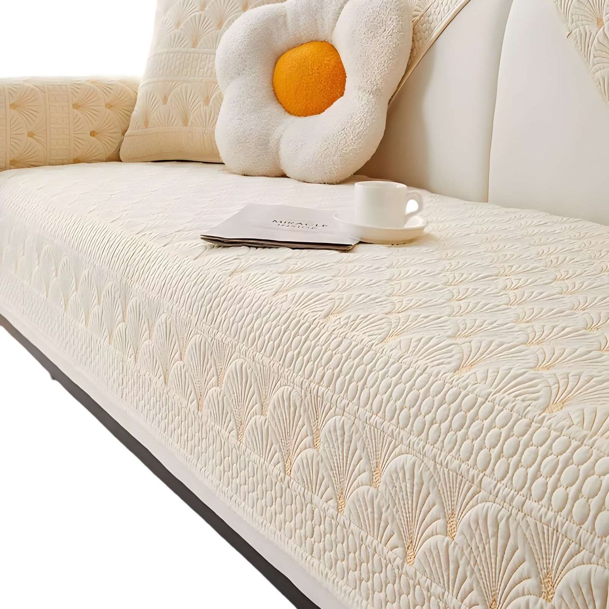GENERICO - PACK DE 5 FUNDAS PARA SOFA CON DISEÑO F2 BLANCO