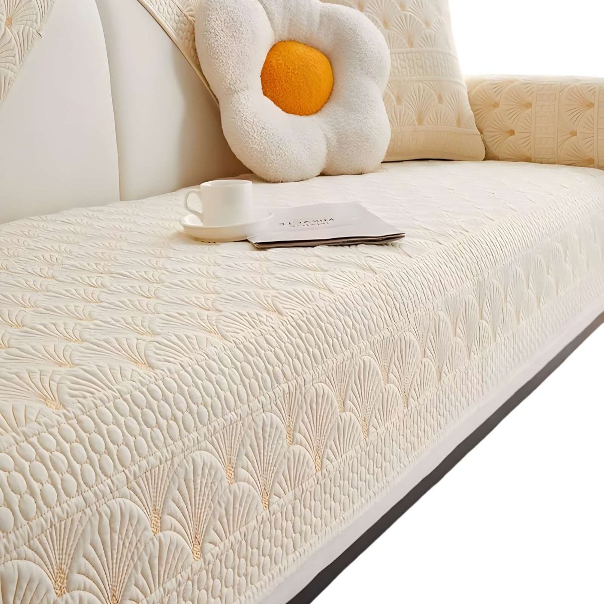 GENERICO - PACK DE 5 FUNDAS PARA SOFA CON DISEÑO F2 BLANCO