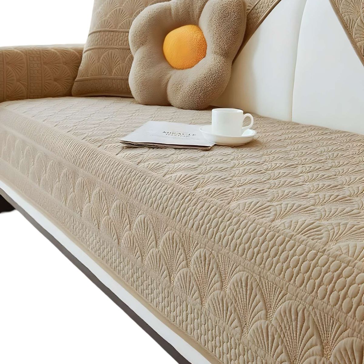 GENERICO - PACK DE 5 FUNDAS PARA SOFA CON DISEÑO F3 BEIGE