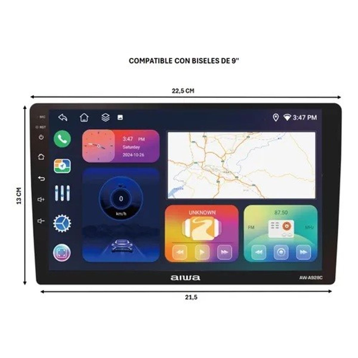 AIWA - Radio Auto Aiwa 2 Din Android Octacore Hd De 9'' Aw-a928c Negro