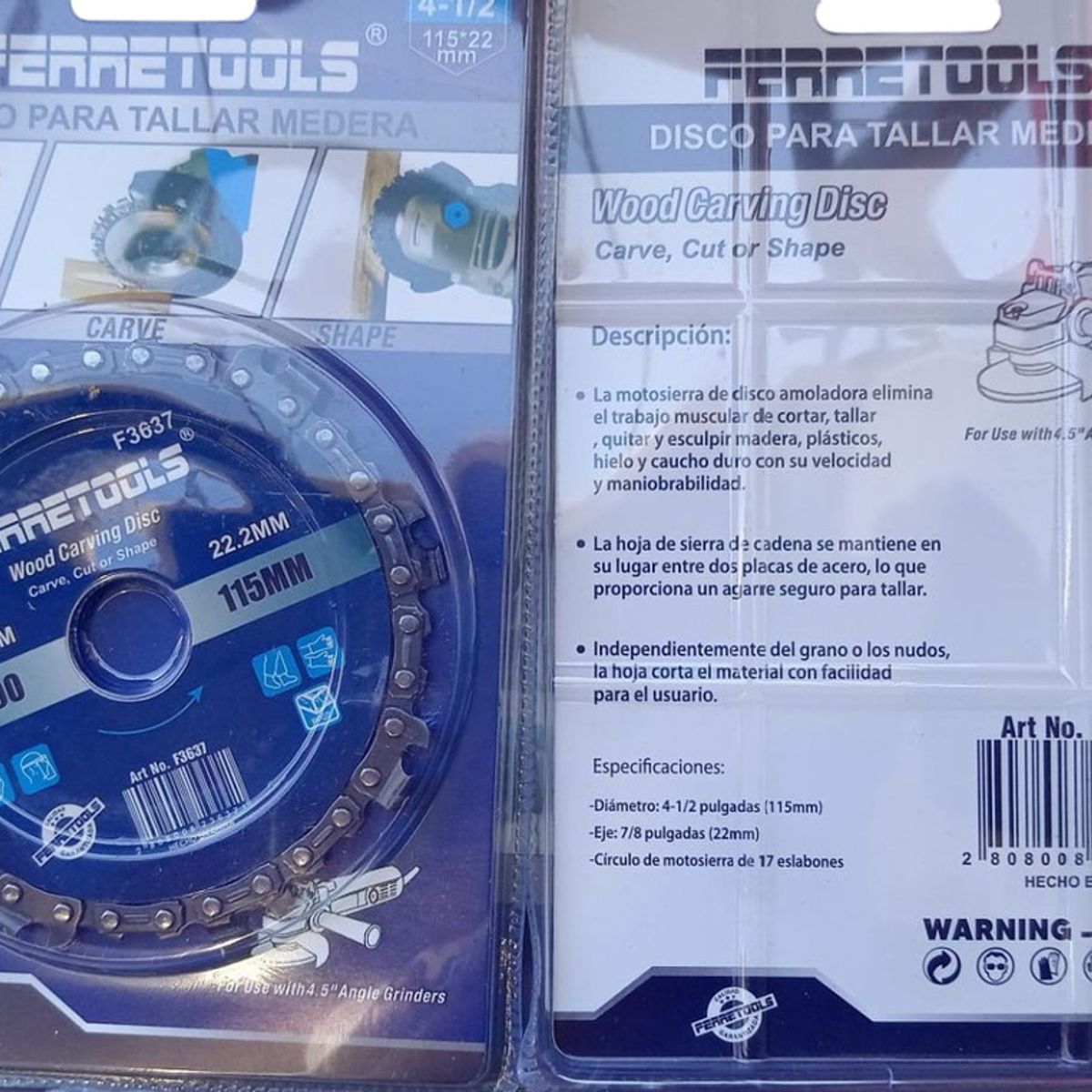 GENERICO - Disco Para Tallar Madera 4-1/2 115 X 22mm Ferretools F3637