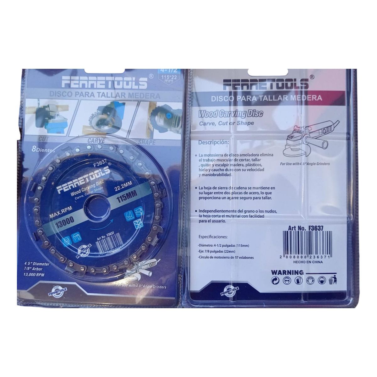 GENERICO - Disco Para Tallar Madera 4-1/2 115 X 22mm Ferretools F3637