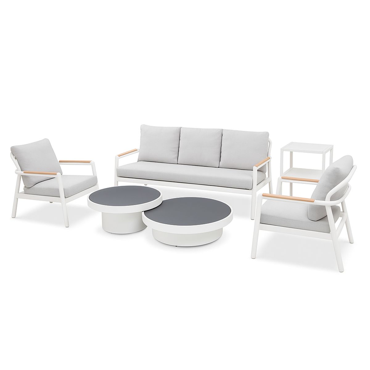 GENERICO - Set Living Exterior 6 Pzs Aluminio Gris Cojines Mesas Doble