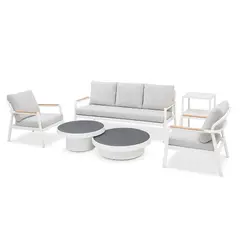 GENERICO - Set Living Exterior 6 Pzs Aluminio Gris Cojines Mesas Doble