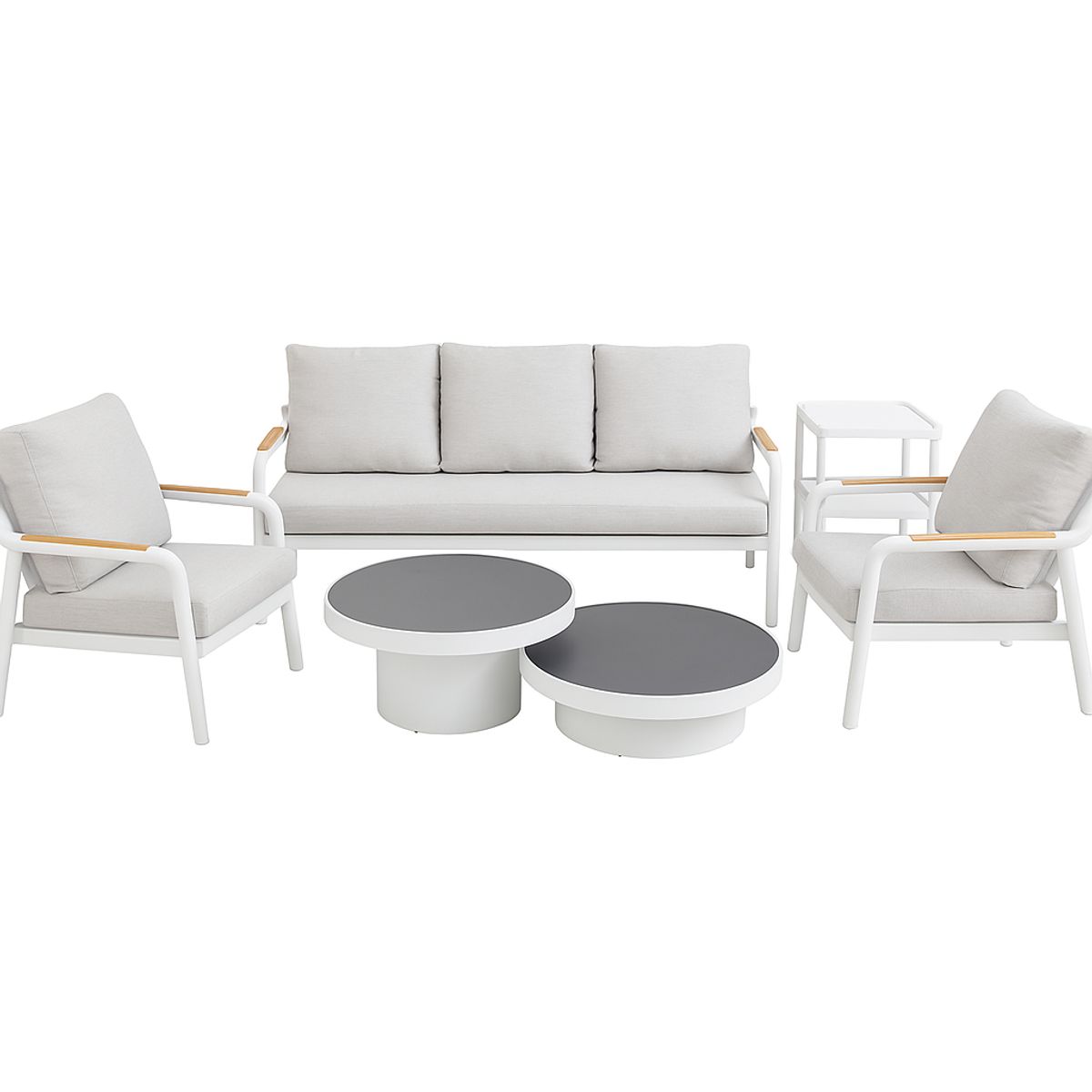 GENERICO - Set Living Exterior 6 Pzs Aluminio Gris Cojines Mesas Doble