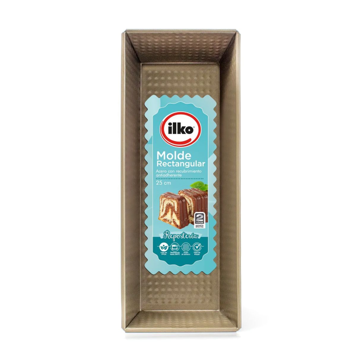 ILKO - Molde Rectangular 25cm Non Stick Gold  Ilko acero carbónico