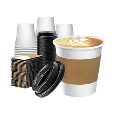 GENERICO - Vaso Cafe Polipapel Vasos Kraft Vaso Ctapa+manga 50und 12oz