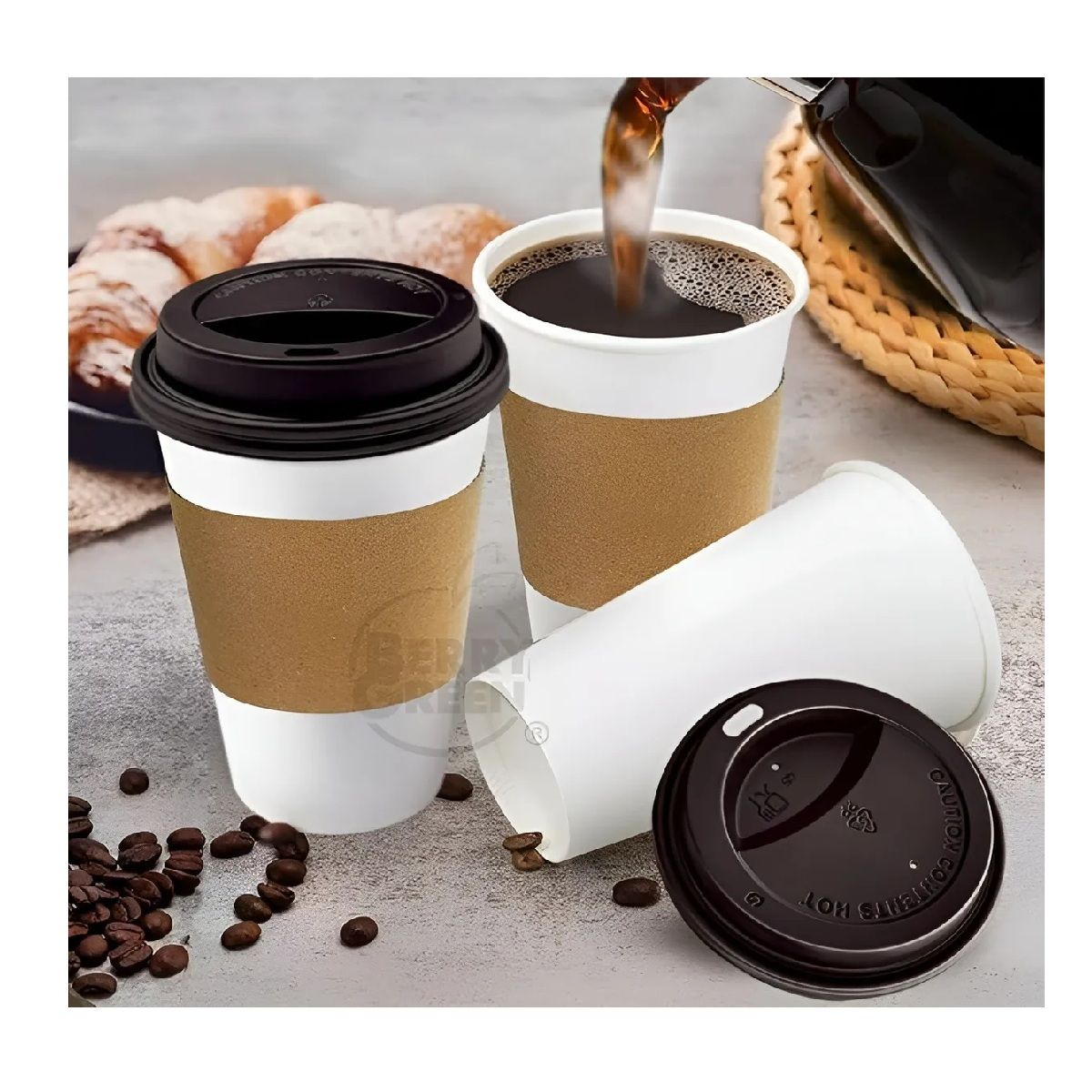 GENERICO - Vaso Cafe Polipapel Vasos Kraft Vaso Ctapa+manga 50und 12oz