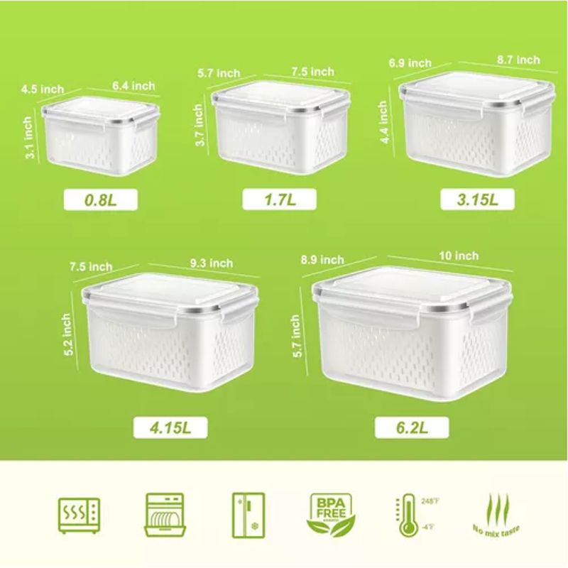 GENERICO - Set de 5 contenedores herméticos de plástico para cocina y despensa
