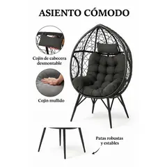 GENERICO - Sillón Huevo Diseño Moderno Interior Exterior Negro