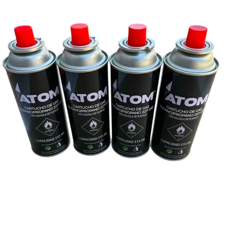 ATOM - Pack 4 Gas Atom Propano Butano Cocinilla Soplete Encime 227g
