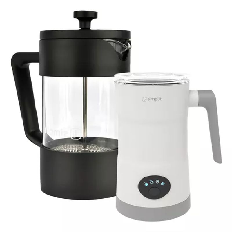 GENERICO - Pack de cafetera francesa + espumador 4 en 1 blanco negro