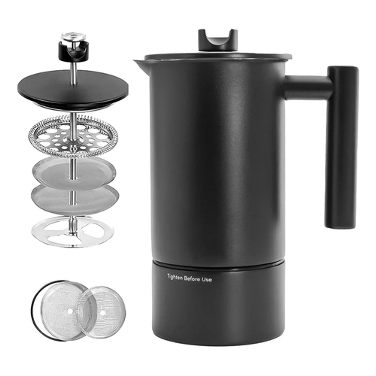 GENERICO - Cafetera prensa francesa 1L termómetro reloj acero inox negro