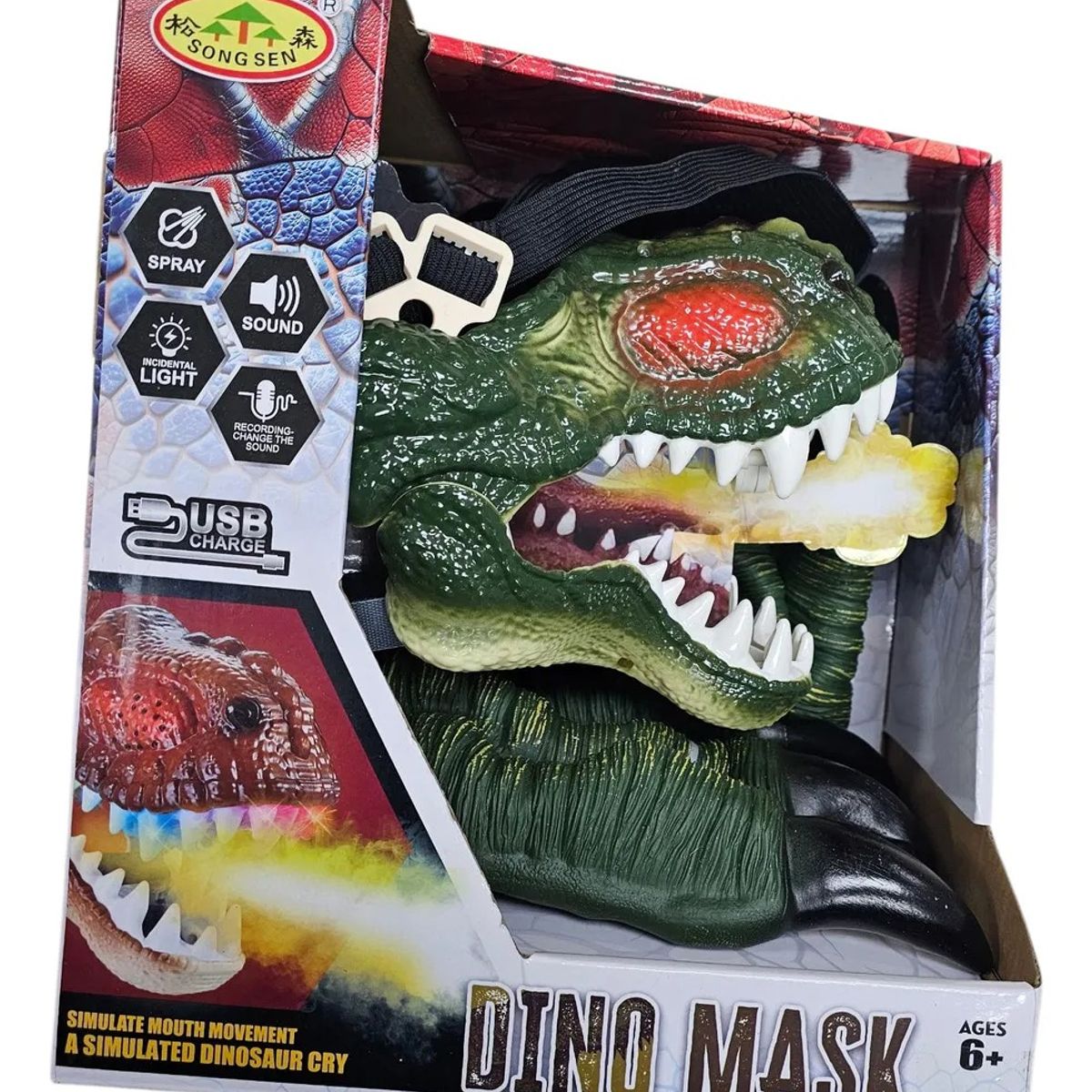 GENERICO - Máscara Dinosaurio Y Garras Con Cambiador Luz Sonido Spray