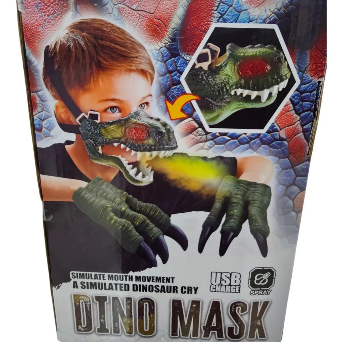 GENERICO - Máscara Dinosaurio Y Garras Con Cambiador Luz Sonido Spray