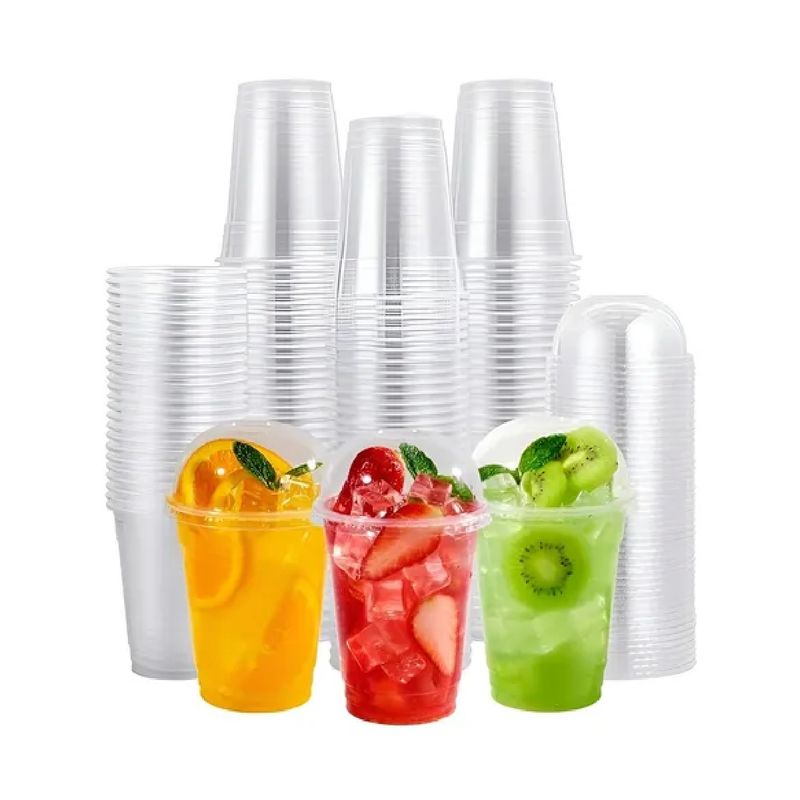 GENERICO - 100 Vasos Desechables Vasos Plastico Tapa Domo Con Hoyo 12oz