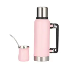 GENERICO - Termo Agua Frío/calor 1.3 L +mate 260 Ml Con Bombilla Rosa