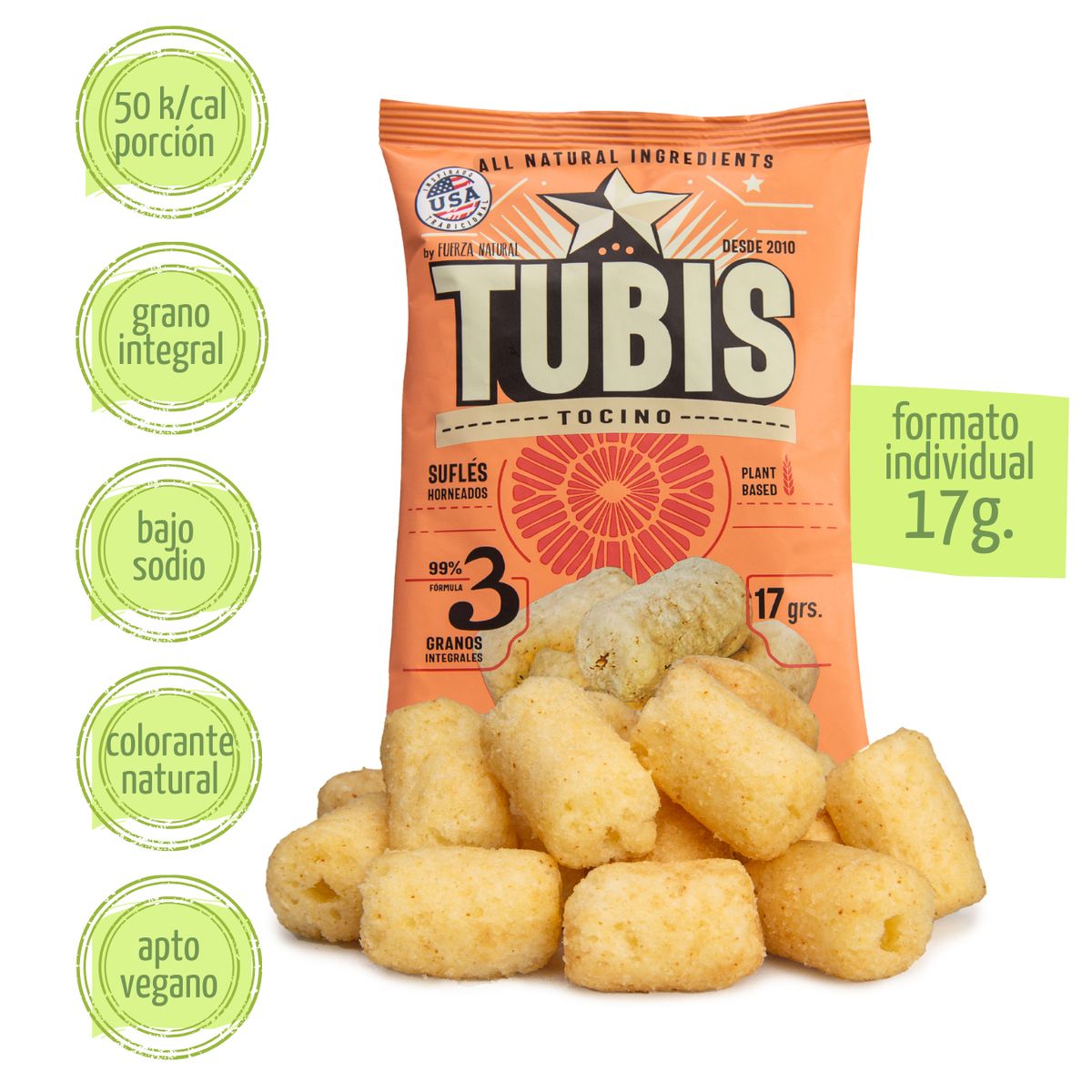 FUERZA NATURAL - Tubis 17g Tocino Snack Saludable Fuerza Natural Pack X12