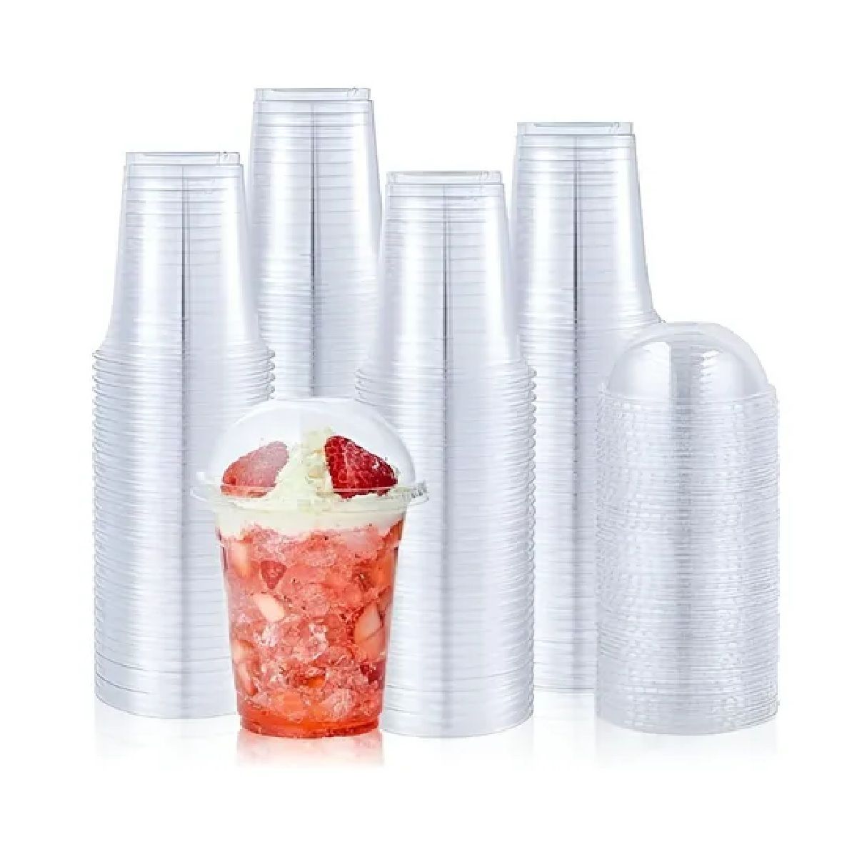 PASTELERIUSCL - 200 Vaso Desechable Plastico Vasos Tapa Domo Con Hoyo 12oz Vasos Plasticos Desechables Vasos Bebidas