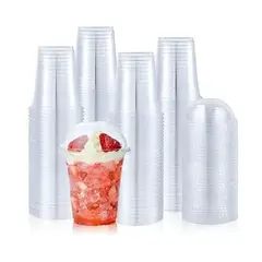 PASTELERIUSCL - 200 Vaso Desechable Plastico Vasos Tapa Domo Con Hoyo 12oz Vasos Plasticos Desechables Vasos Bebidas