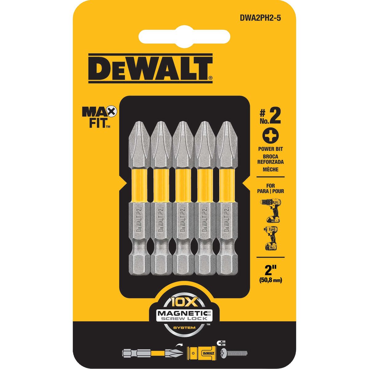 DEWALT - Puntas Phillips 2 N°2 Maxfit Dwaf2ph2-5h Dewalt