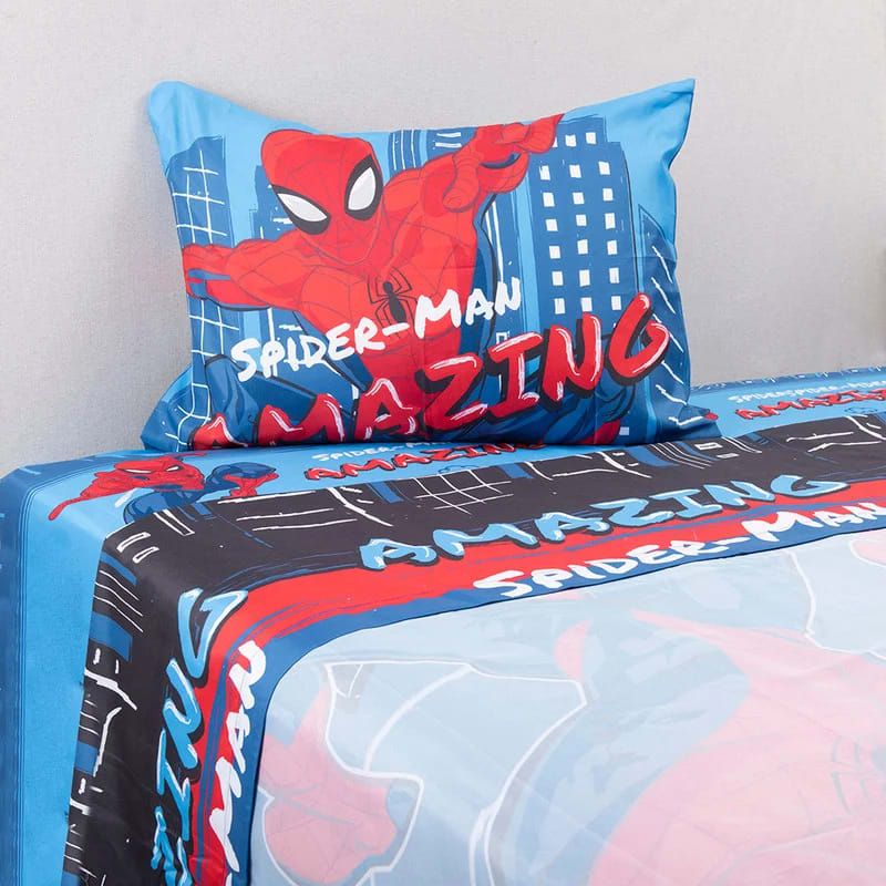 MASHINI - Sábana Microfibra Spiderman Azul 1,5 Plazas