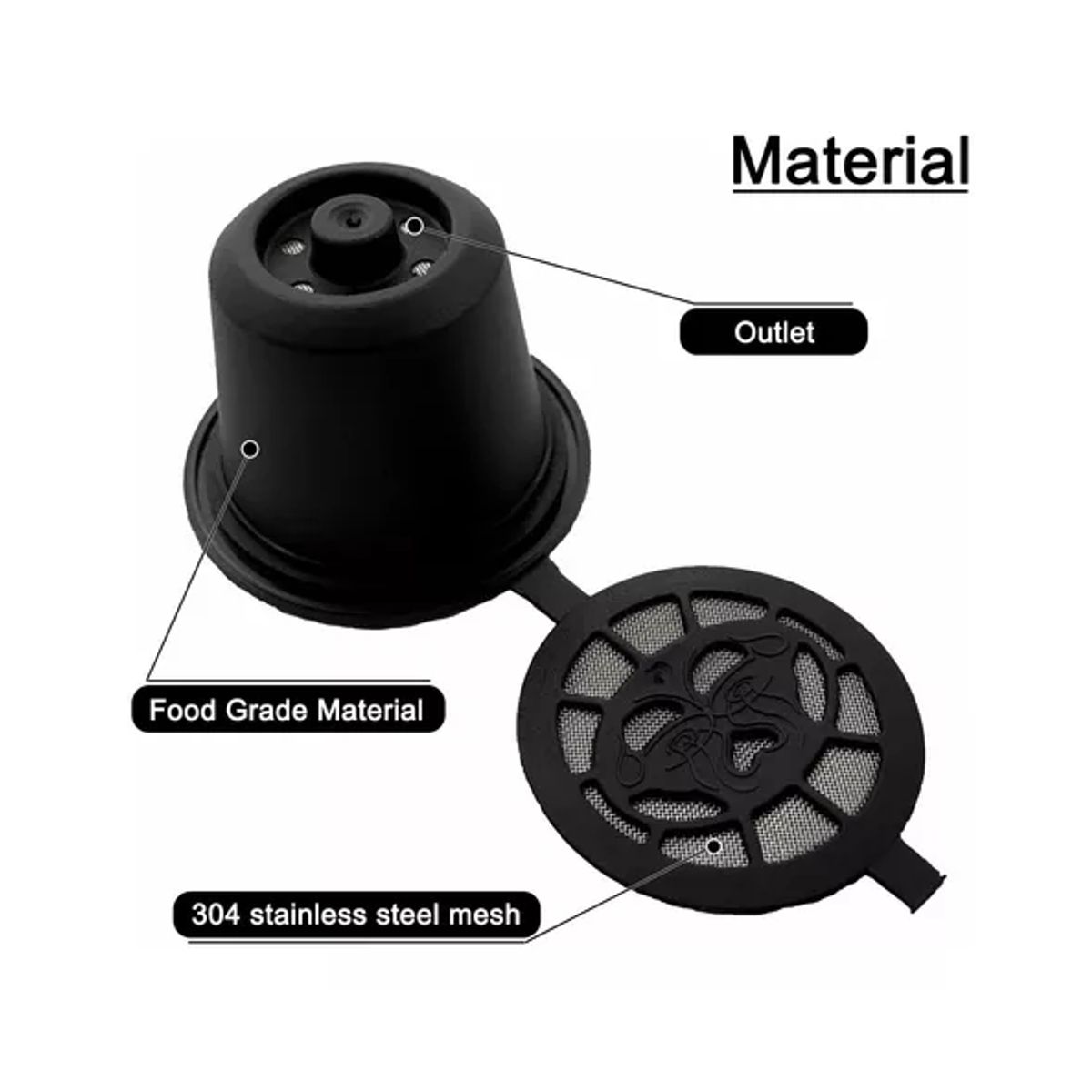 GENERICO - 6 cápsulas café reutilizables para cafetera Nespresso negro