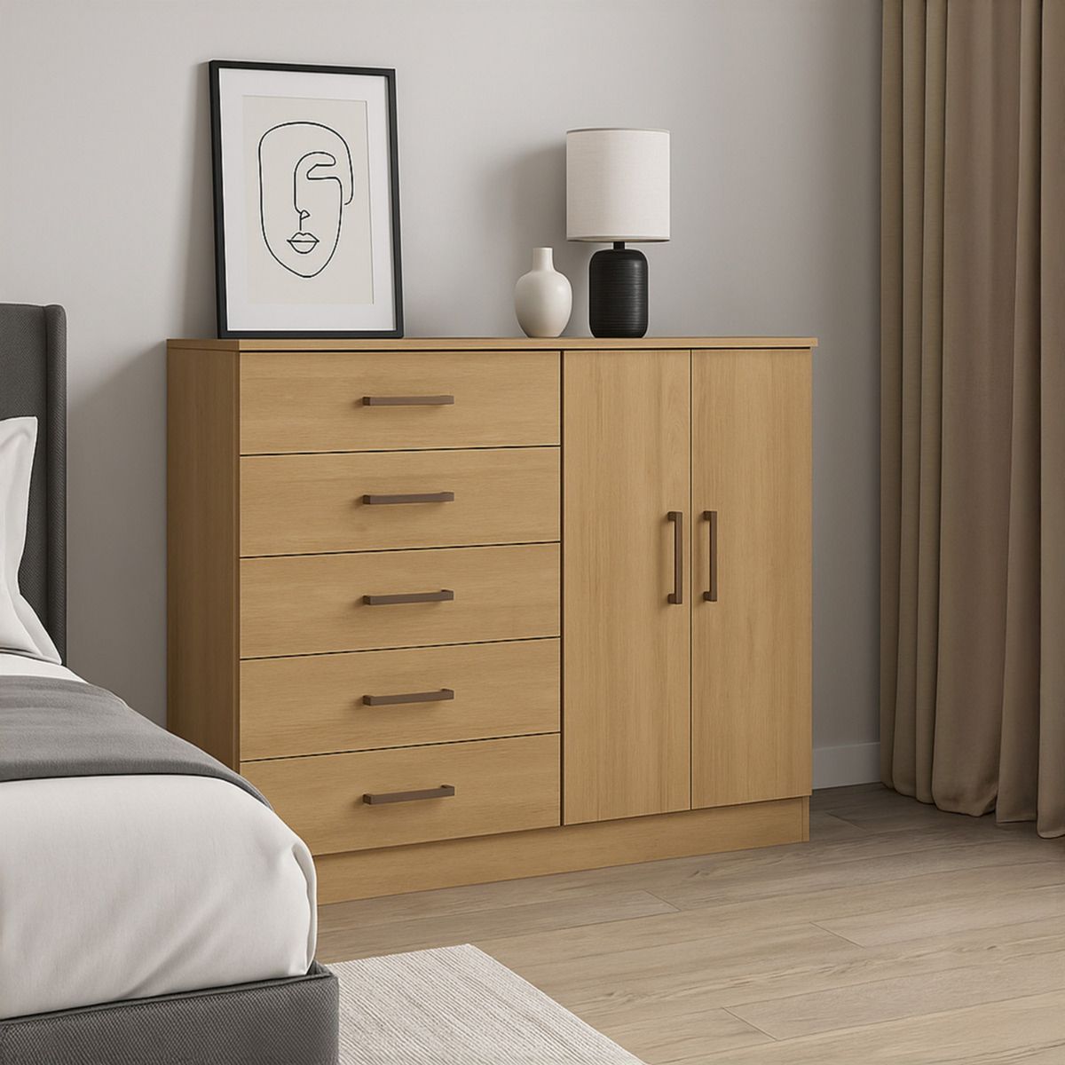 EXIT - Cómoda 5 Cajones 2 Puertas 119x93x38 cm