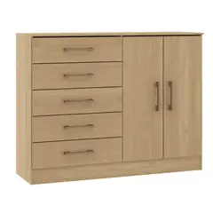 EXIT - Cómoda Cajonero 5 Cajones 2 Puertas Roble Dakar