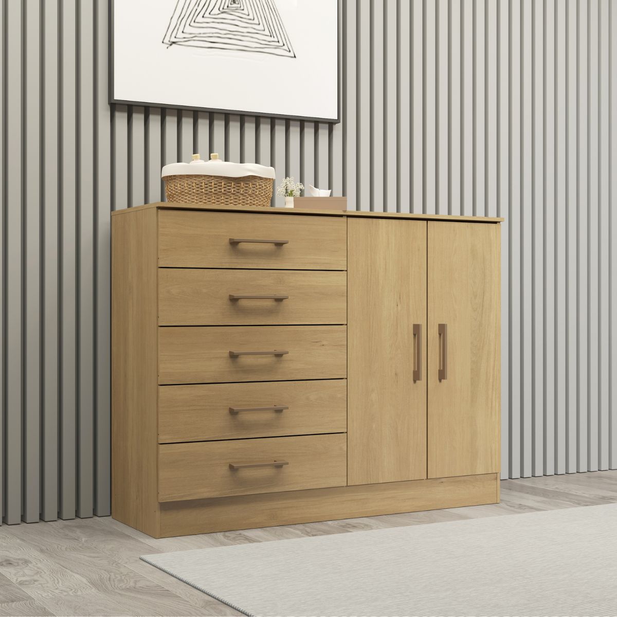 EXIT - Cómoda 5 Cajones 2 Puertas 119x93x38 cm