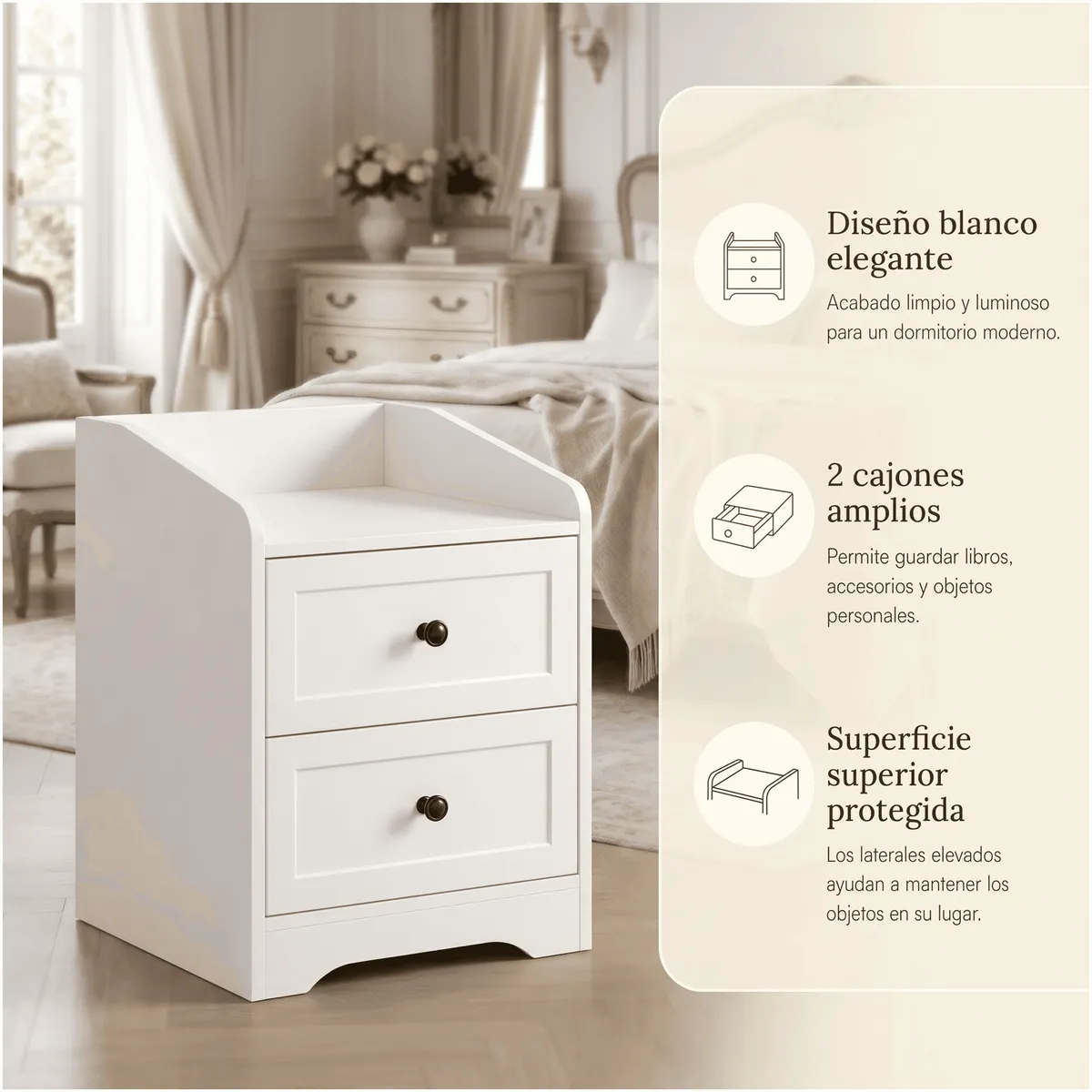 HOMER DESIGN - Velador Estilo Europeo 2 Tiras 40x40x60cm Hecho En Melamina