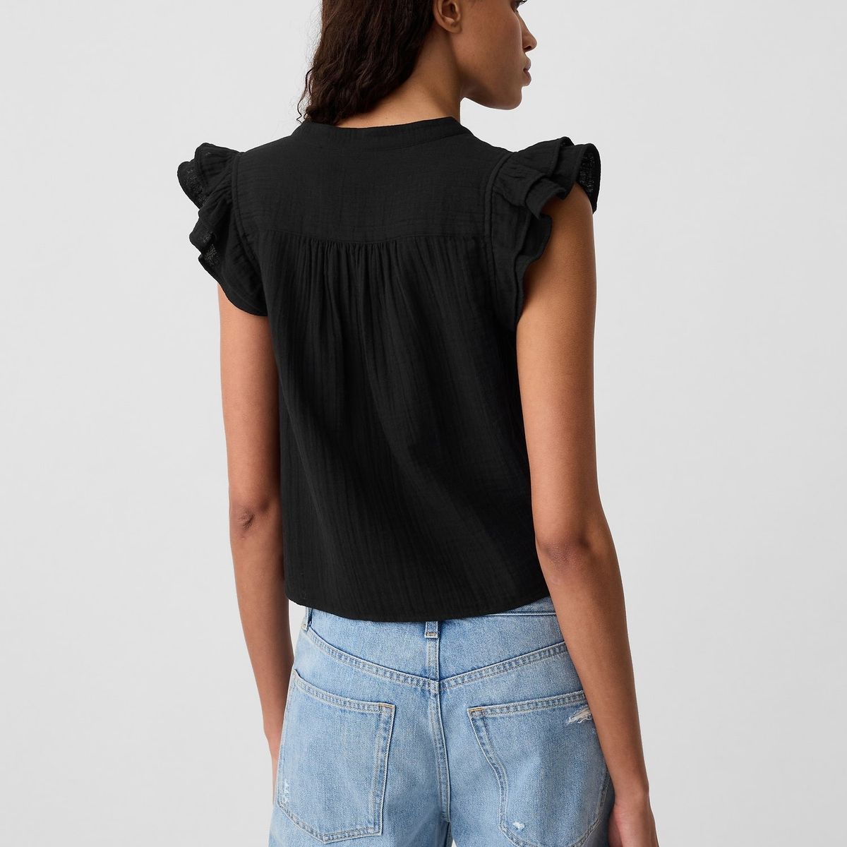 GAP - Blusa Mujer Cuello V Manga Vuelos Negro Gap