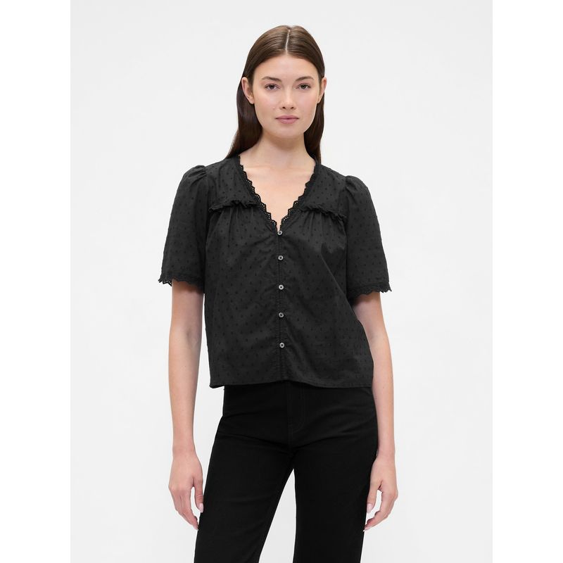 GAP - Blusa Mujer Ruffle Manga Corta Negro Gap