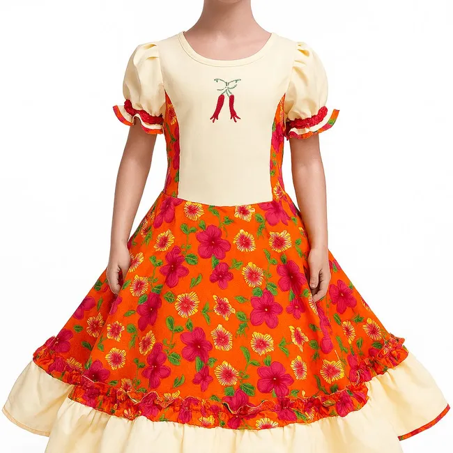 GENERICO - Vestido Huasa China Cueca Niña Talla 10-12 Naranjo