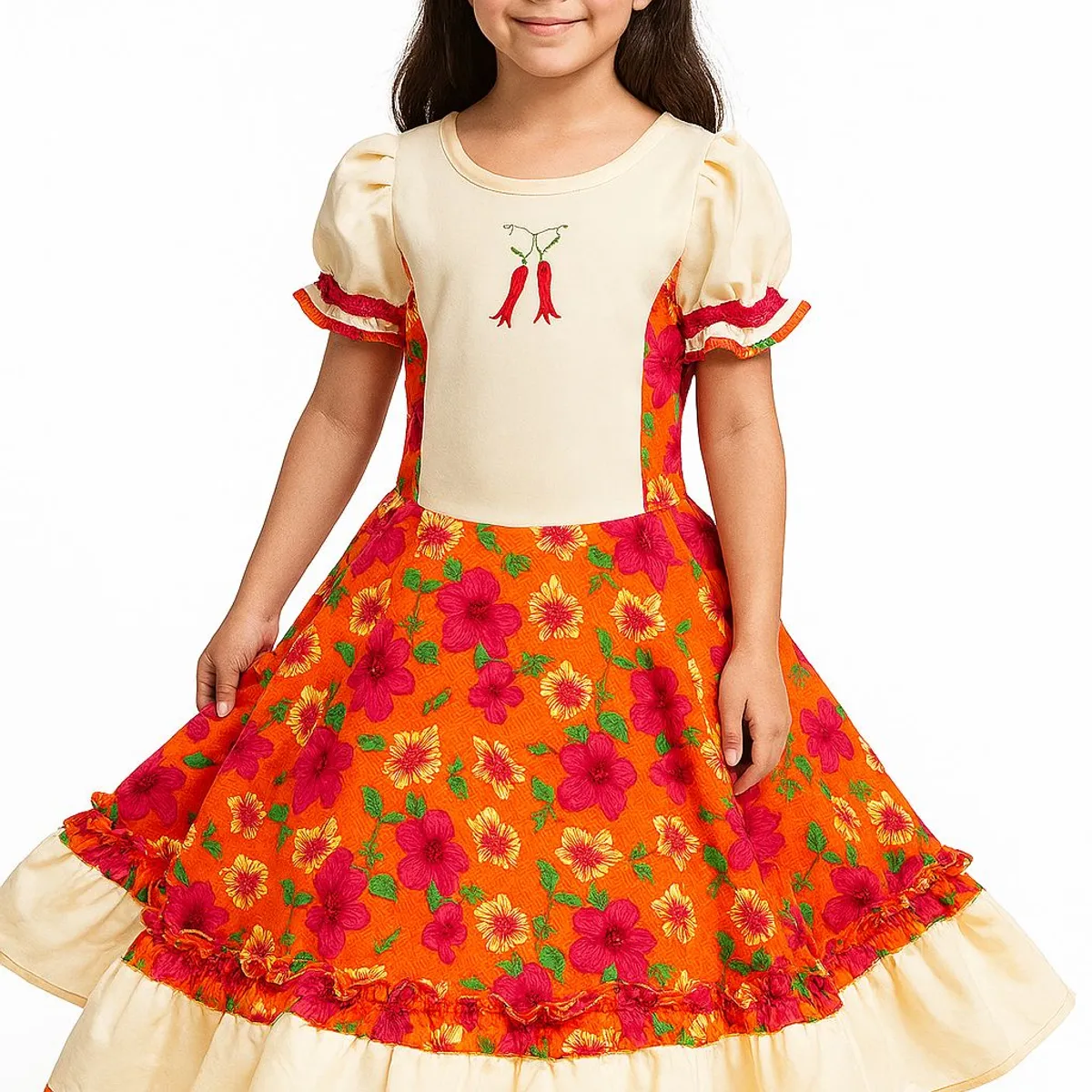 GENERICO - Vestido Huasa China Cueca Niña Talla 10-12 Naranjo