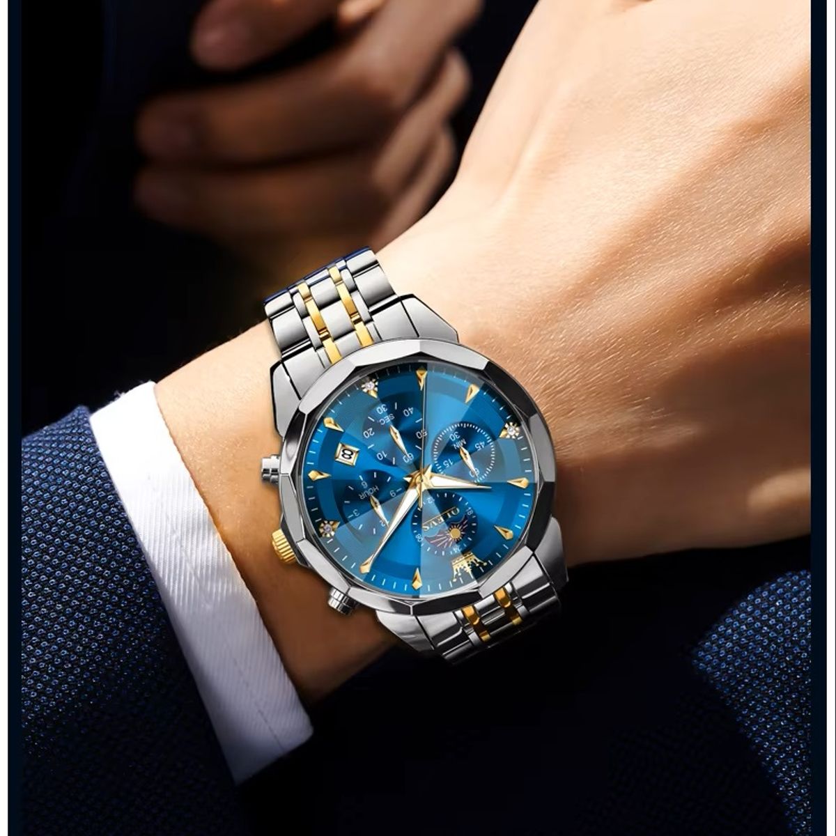 GENERICO - Reloj de Pulsera Hombre Acero Inoxidable Esfera azul Metálica
