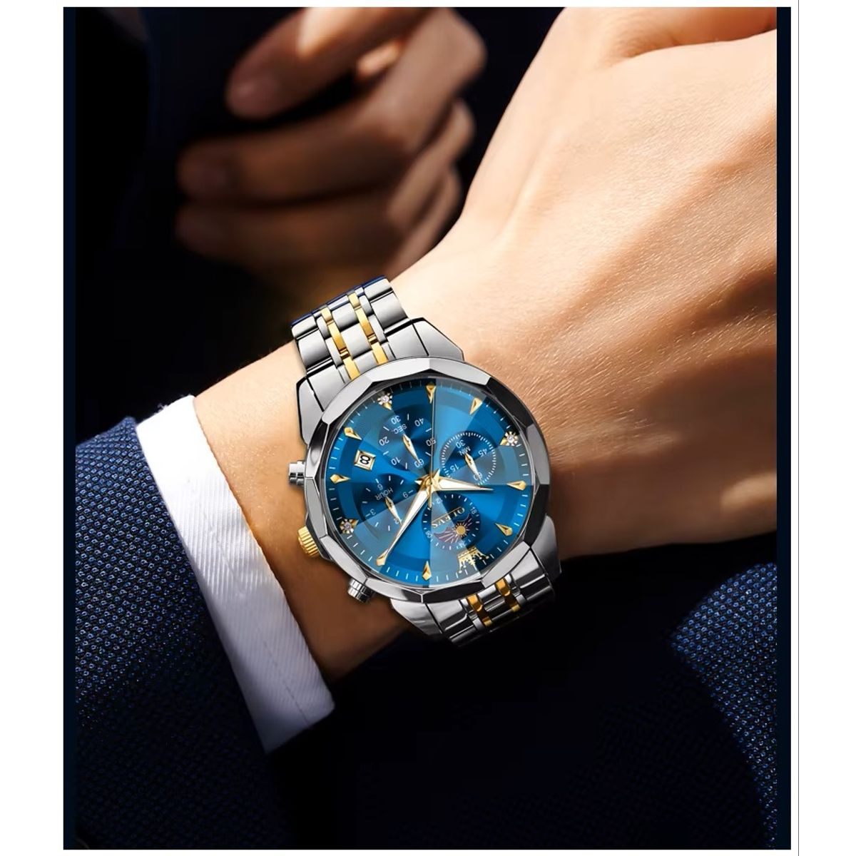 GENERICO - Reloj de Pulsera Hombre Acero Inoxidable Esfera azul Metálica