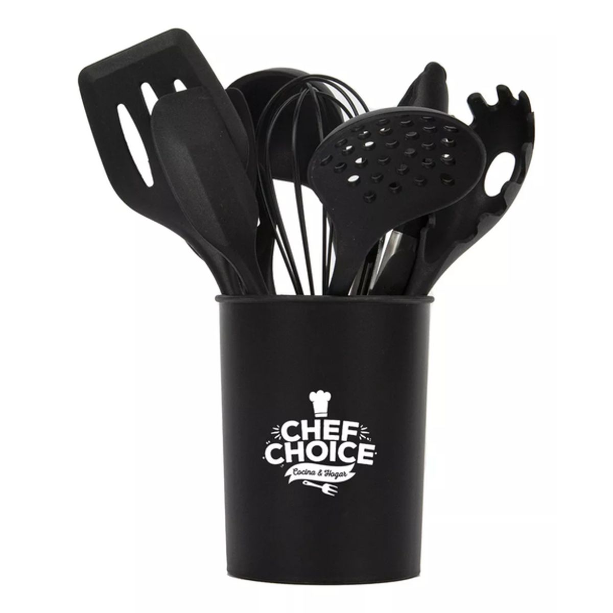 GENERICO - Set de 12 Utensilios de Cocina de Silicona Antiadherentes Negro