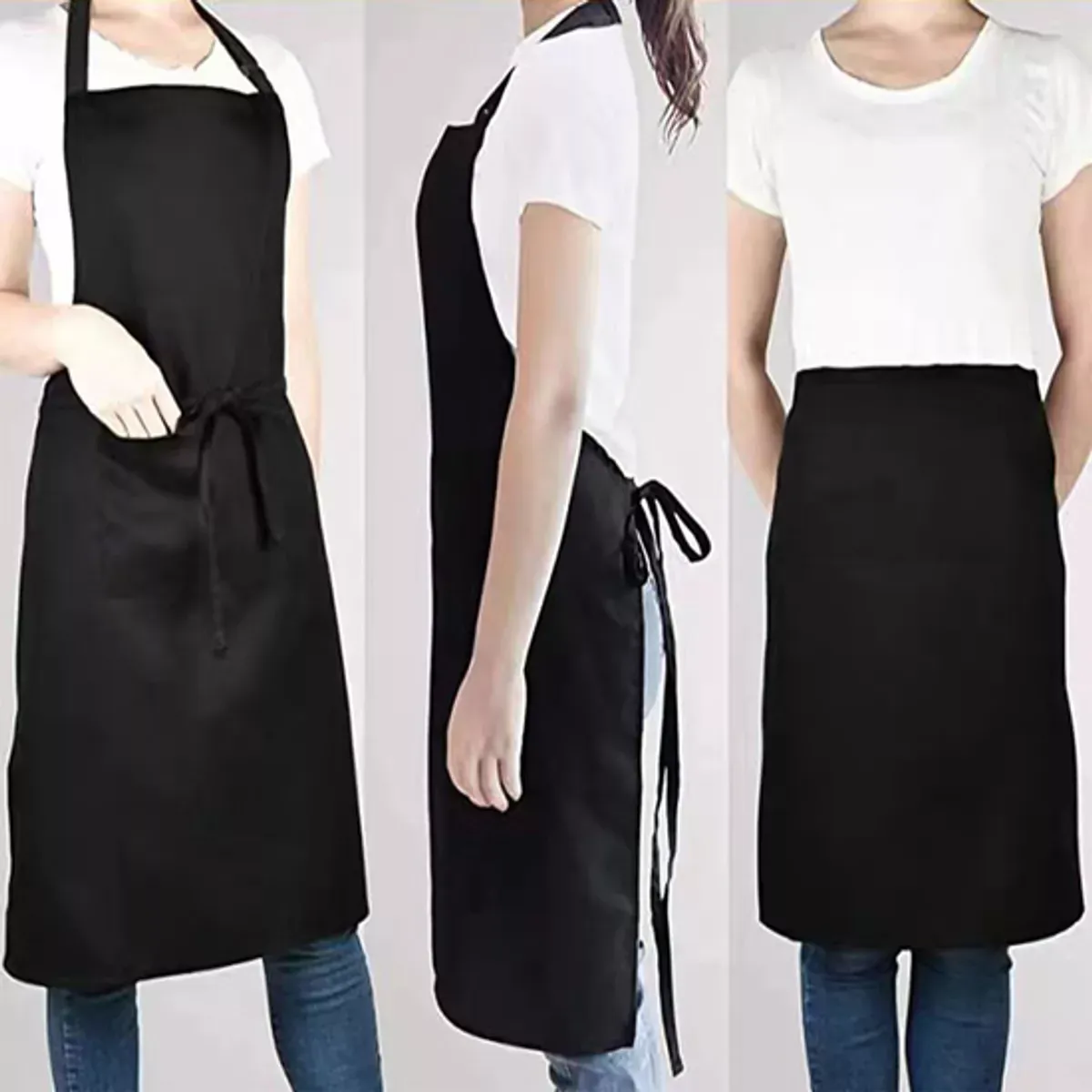 GENERICO - Delantal Perchera Cocina Anti-Grasa y Anti-Manchas Ajustable Negro